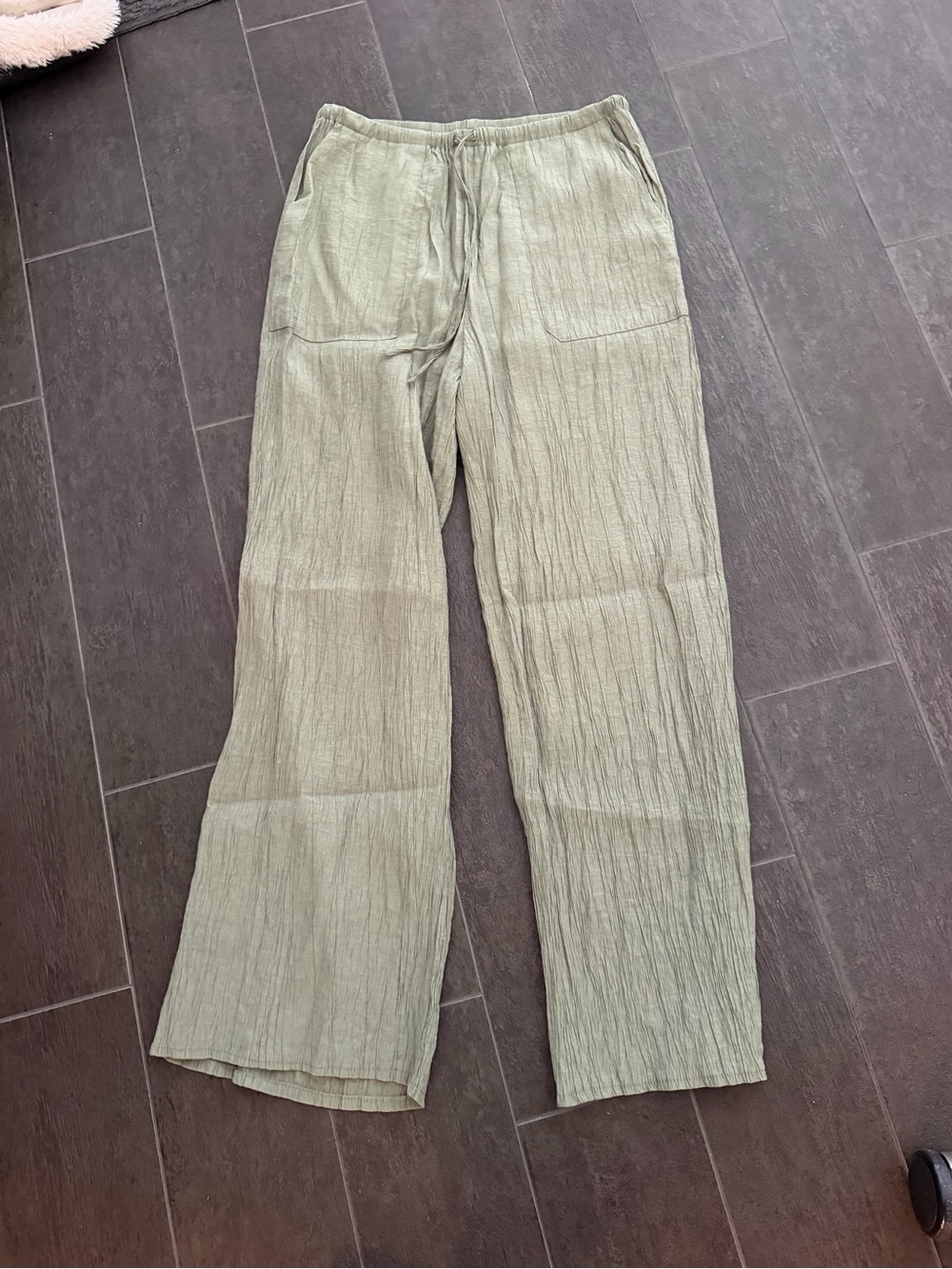 Zara Wide-Leg Linen-Blend Pants in Light Sage